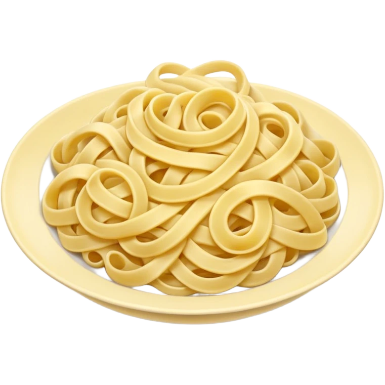 loose tangle of pale yellow cooked noodles with soft glossy texture and natural curves, strands slightly twisted and overlapping, freshly prepared dish, no bowl chopsticks or sauce, apple emoji style, soft lighting, subtle shadows, emoji scale emoji
