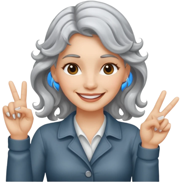 silver, wavy- haired, smiling pretty lady, index and middle fingers crossed emoji