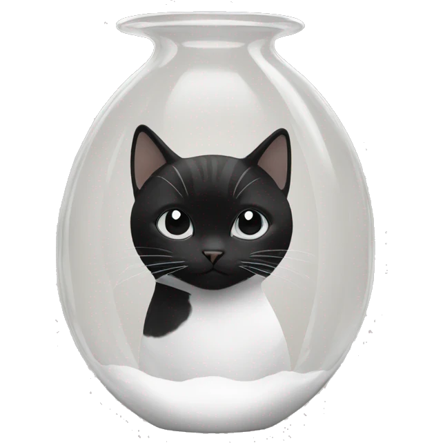 a black and white cat in a transparent vase emoji
