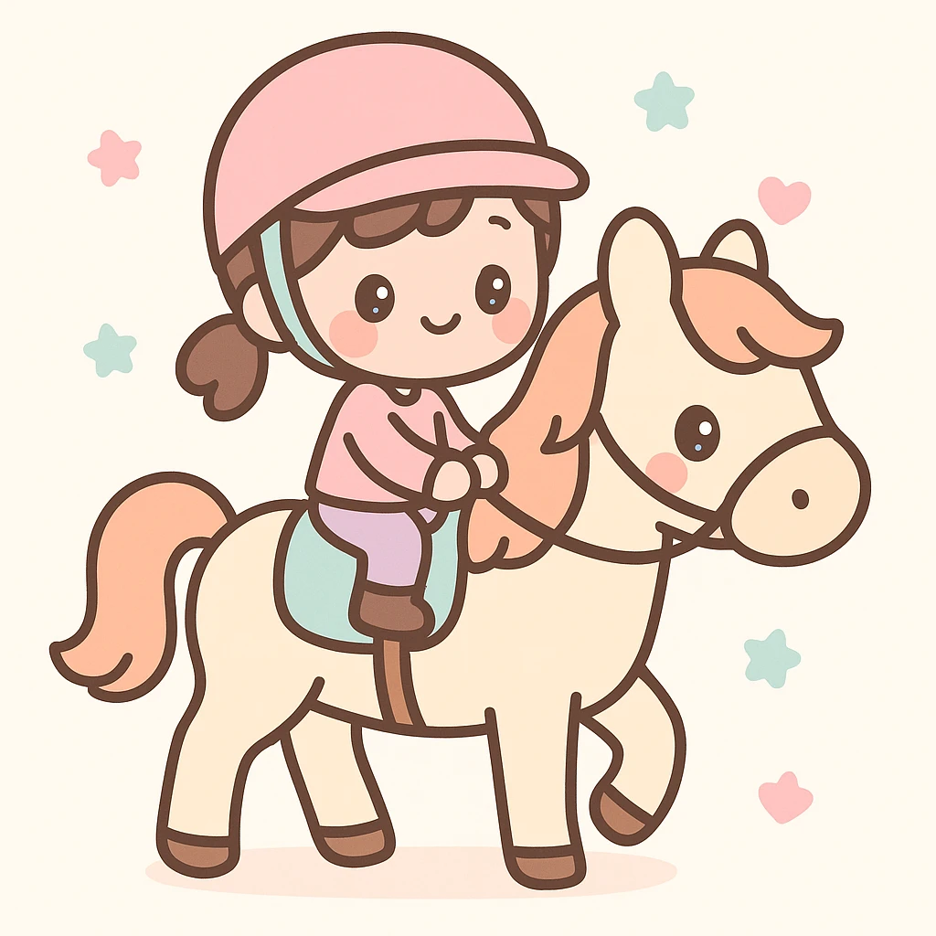 equestrian girl riding a horse, playful and cute emoji