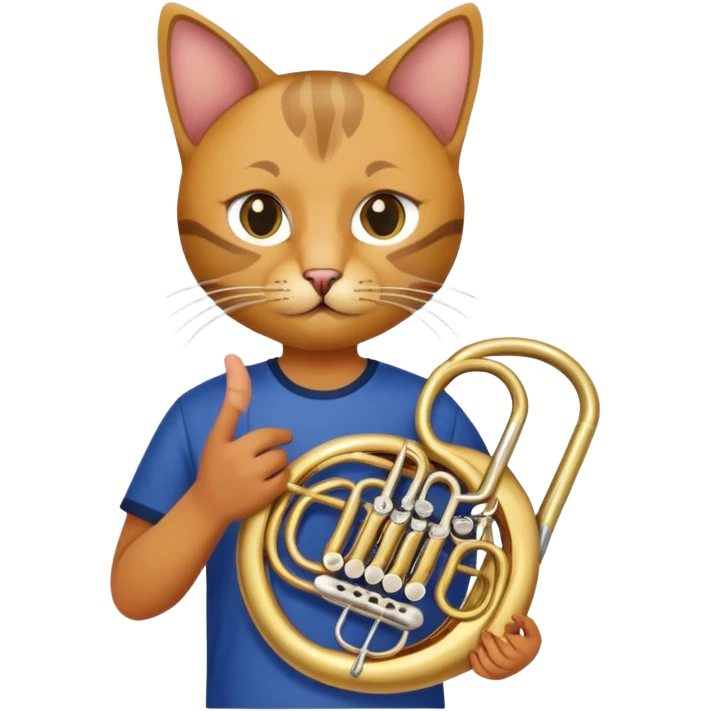 Holding French horn wearing cat shirt emoji