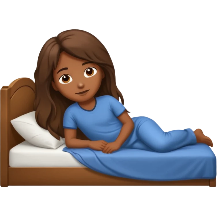 Piel morena, pelo largo  acostada en una cama emoji