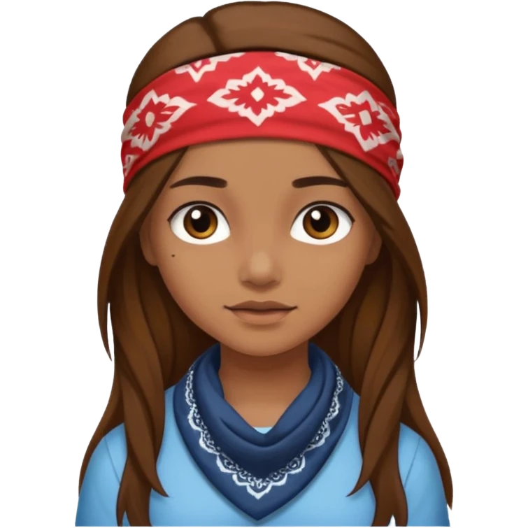 Girl with bandana, brown long hair and swarthy skin emoji