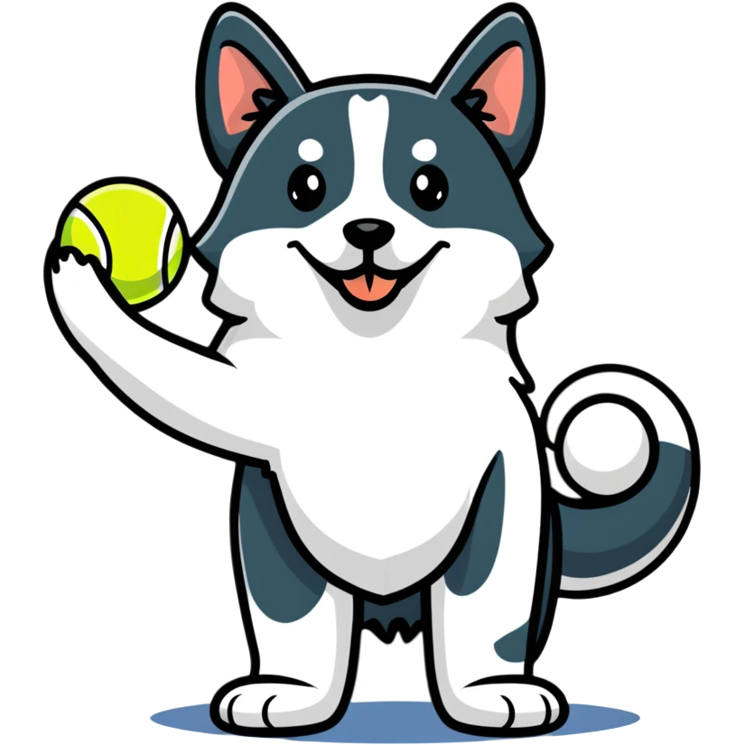 playful dog with tennis ball emoji