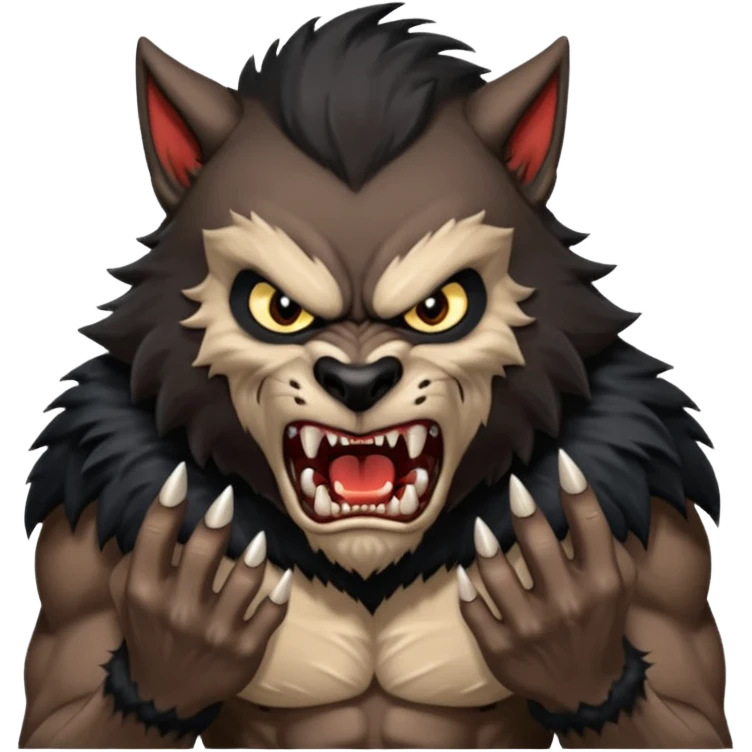 Create an emoji of Werewolf half bodied till waist sharp nails angry face black  emoji