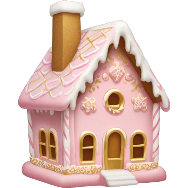 light pink and gold and white gingerbread house emoji