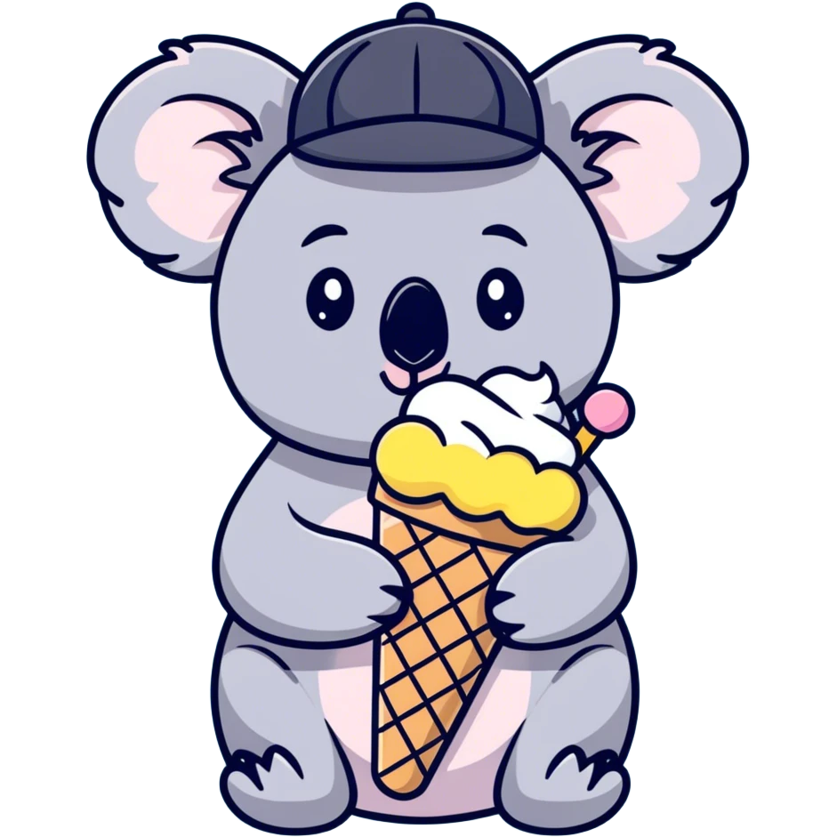 Koala wearing hat and holding ice cream emoji