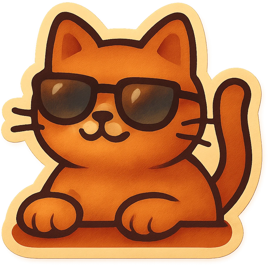 animated chill cat with sunglasses bobbing its head, retro vintage style, cozy acoustic aesthetic, warm muted colors, subtle grain, soft lines, nostalgic analog mood, smooth loop, 112x112px emoji