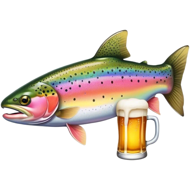 Rainbow trout holding a beer emoji