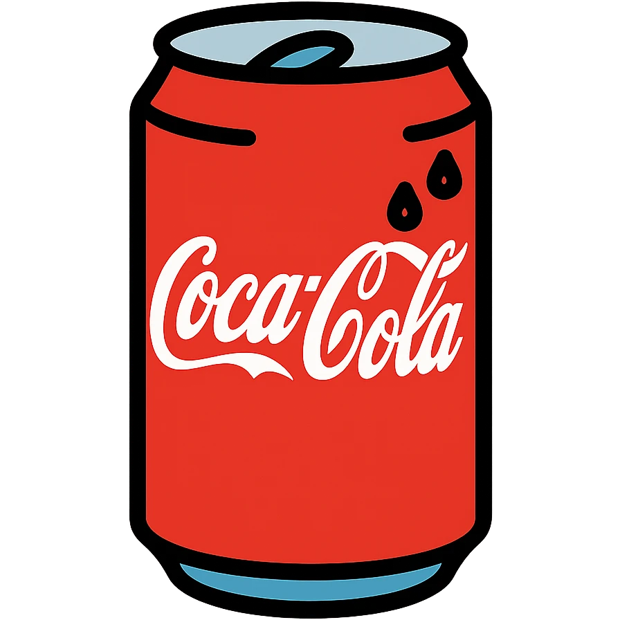 Coca-Cola can, red with white script, cold and refreshing look emoji