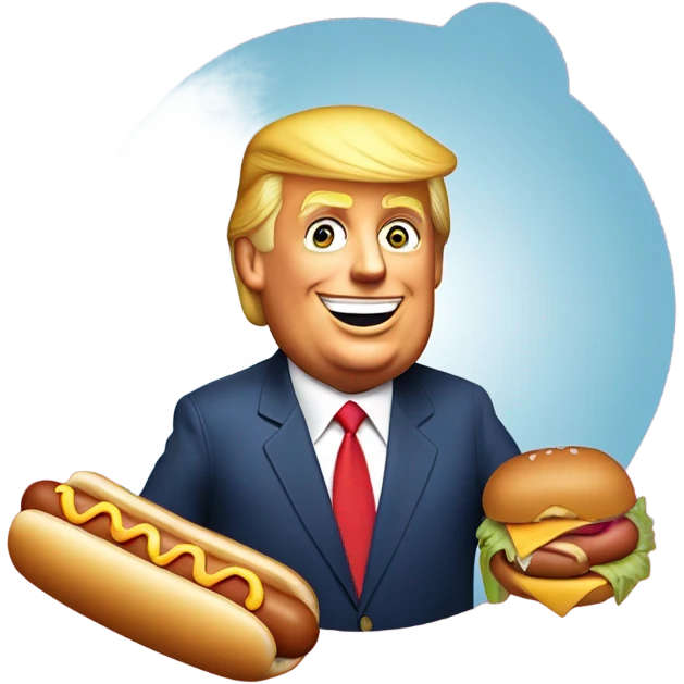 Donald trump cartoon saying “it’s ok to be…” and he is holding a hot dog bun with two hot dogs emoji