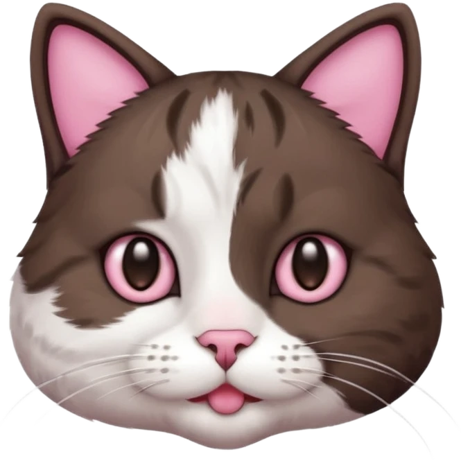 a cat with lines on his head but he is a really dark brown and has white paws and a white neck and mouth fur and nose is pink emoji