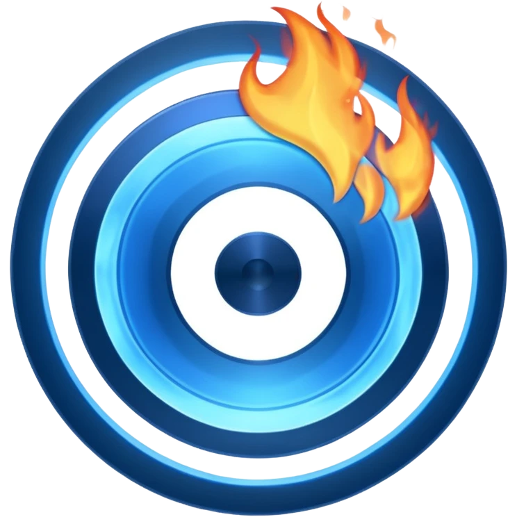 A minimalist CD disc with a subtle fire design, blue flames. emoji