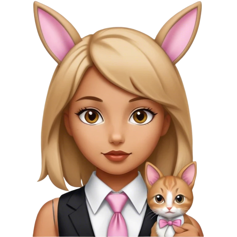girl kitten wearing playboy bunny ears and a ncecktie emoji