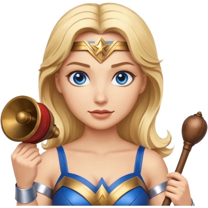 Blonde blue eyes Wonder Woman holding bell and baton  emoji
