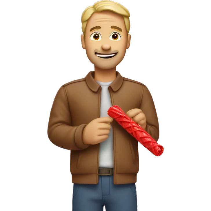 Man eating a big tan colored twizzler candy emoji