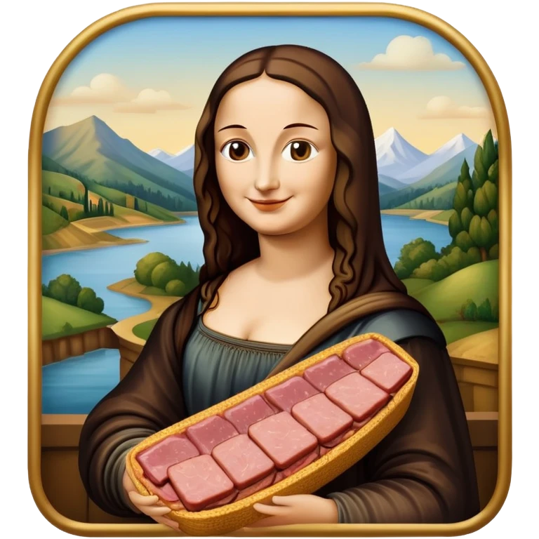  mona lisa with SPAM MEAT renaissance landscape emoji