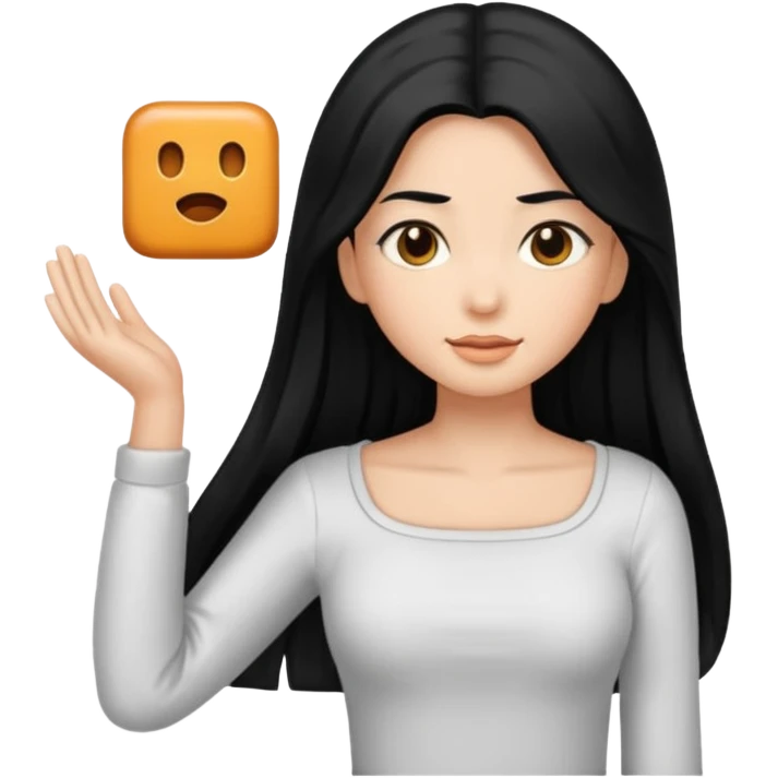 A caramel girl with SUPER long black hair and a square neckline shirt emoji
