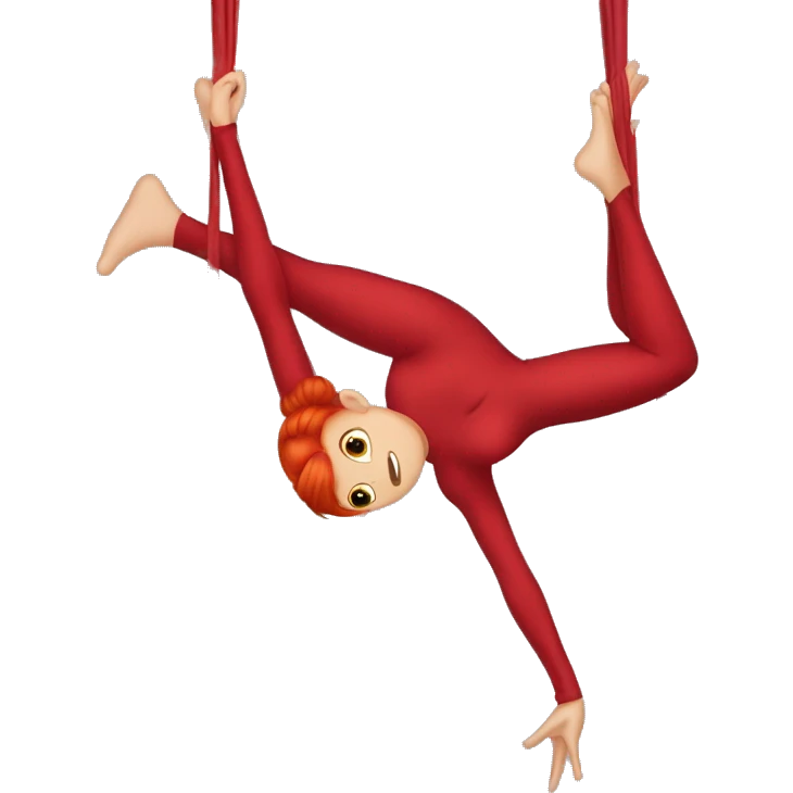 Aerial silks in a split red hair emoji