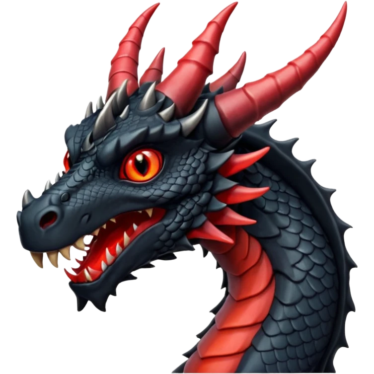 A black dragon with red eyes and great black horns. emoji
