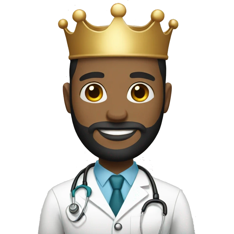 Bald male doctor with black beard and a crown emoji