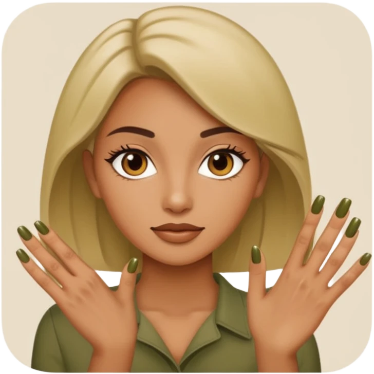 gel polish, y manicure en beige and olive green with a woman  emoji