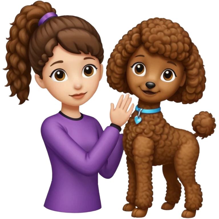 Brown poodle say goodbye with Asia ponytail girl emoji