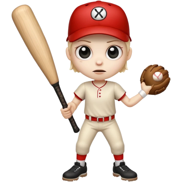 creepy long stump character with arms and legs holding a baseball bat wide eyes eerie expression inspired by the uploaded image emoji style emoji