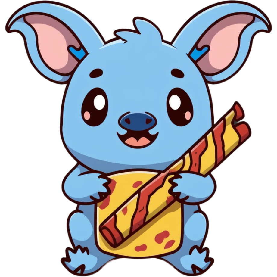 surprised Stitch holding a bacon strip emoji