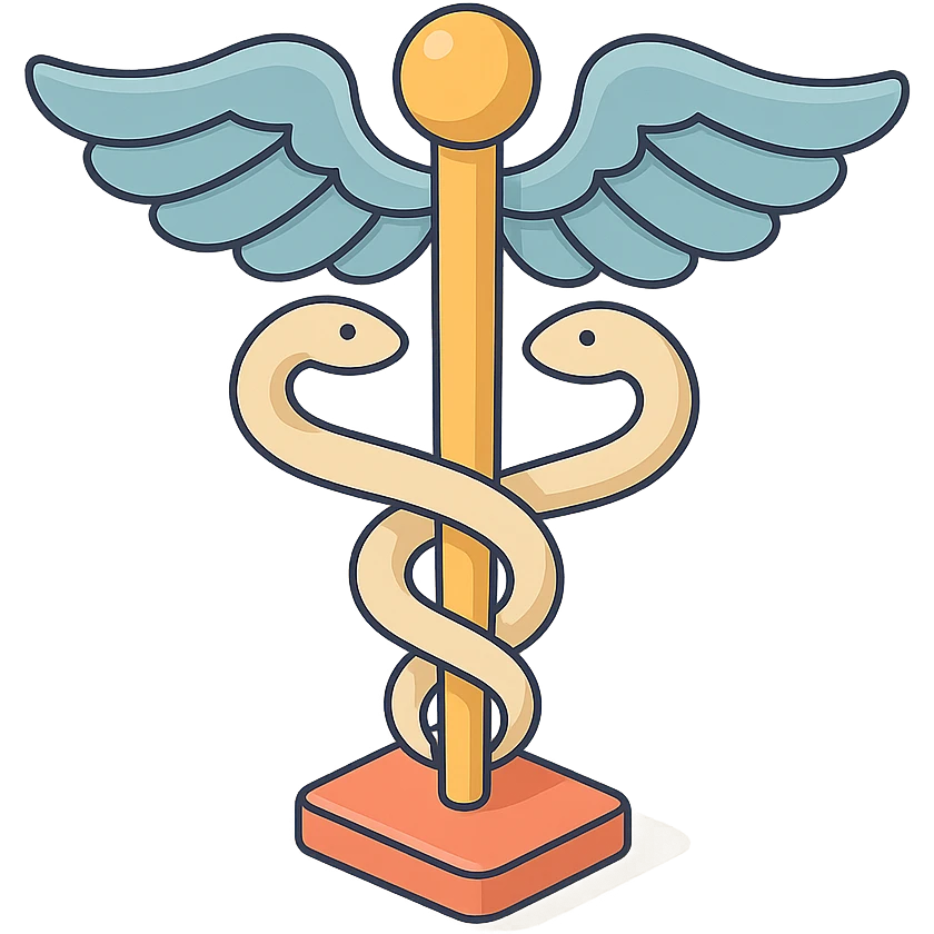 caduceus symbol with emphasis on wings, 2D isometric style, soft rounded shapes, clean contours, pastel palette, detailed shadows and highlights, modern illustration, transparent background emoji