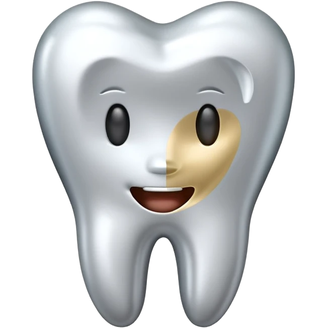 human tooth emoji, smooth chrome ceramic-metal texture, clean medical luxury aesthetic, isolated on white emoji