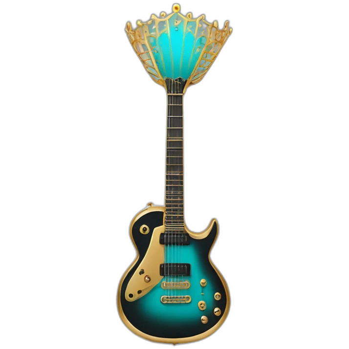 Soolking brook ;black affro cut ;turquoise electric guitar;golden crown ;skeletal face emoji