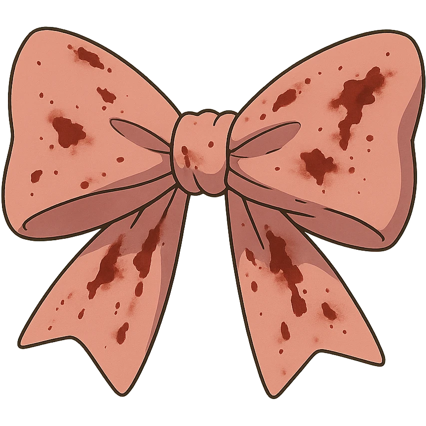 ghibli style pink ribbon bow with blood stains emoji