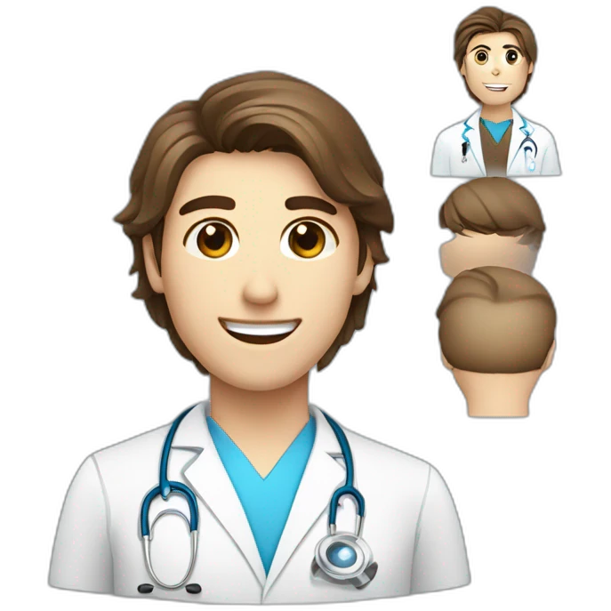 A good looking brown hair, bleu eye with a squared jaw physiotherapist with a doctor lab coat emoji