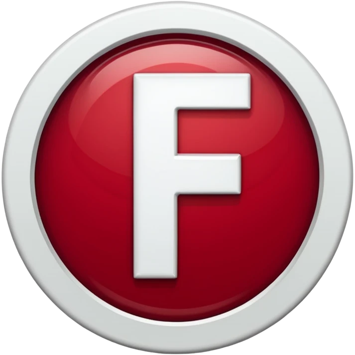 a white color letter F in surrounded with a circle deep red circle, the whole combination has a liquid texture to it and is giving the mackintosh vibes, the font was a bold modern one emoji