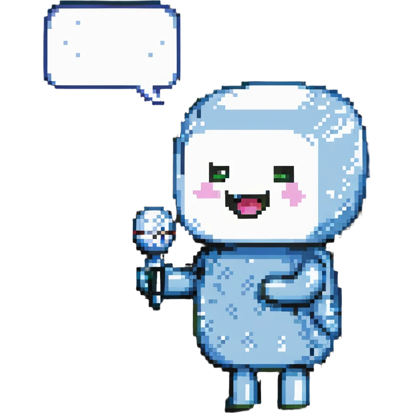 pixel art of a singing character with a speech bubble containing 'tralalero tralala' emoji
