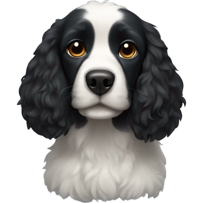 Small completely black spaniel with black fur on his whole face and white fur only on his chest emoji