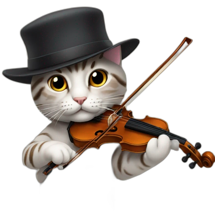 cat playing a violin with a hat emoji