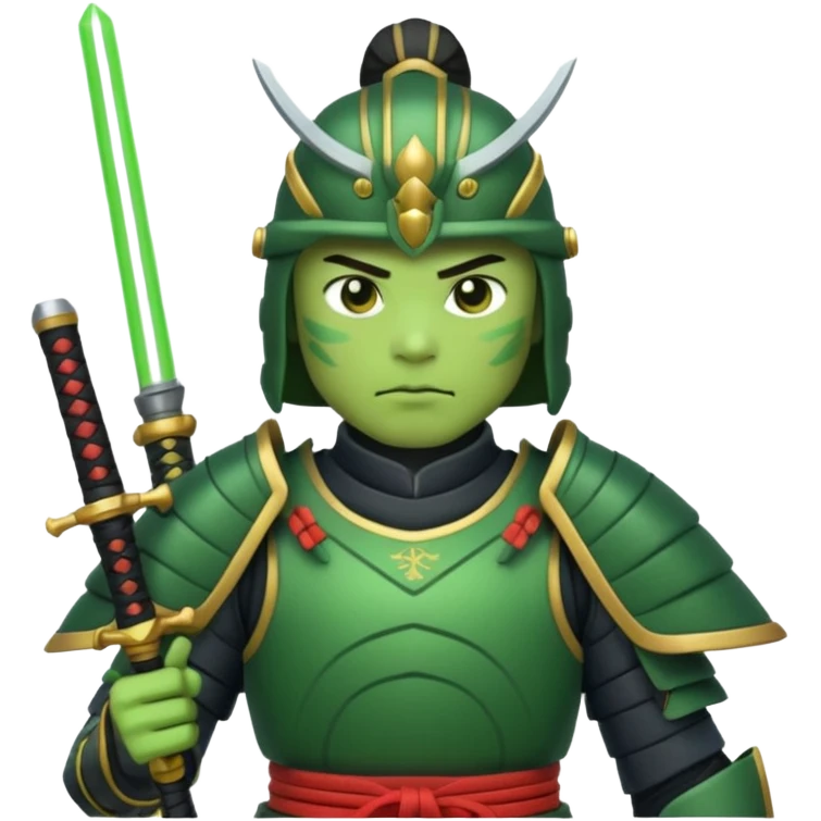 samurai with laser sword, green emoji