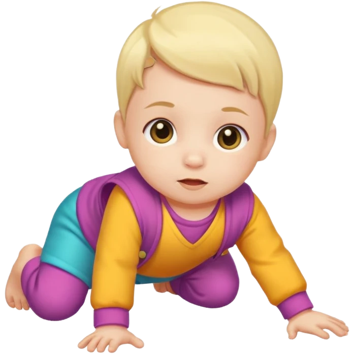 baby wearing colorful clothes crawling on the floor emoji
