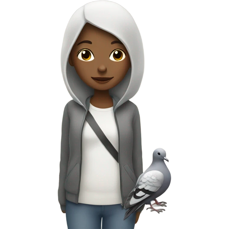 girl with closed eyes outdoors with pigeon emoji