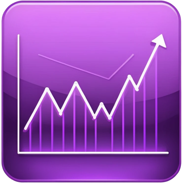A glowing purple hologram of a line chart emoji