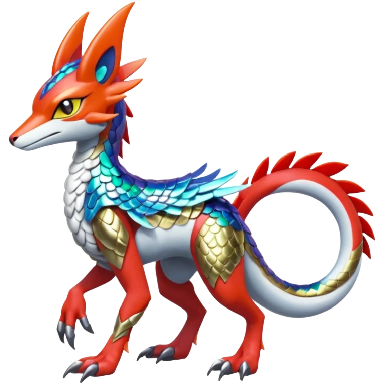 Shiny Colorful Sergal-Meloetta-Latias-Koraidon-Peppercat-Wargreymon-Protogen-Pokémon-Digimon-Fakémon-fusion-hybrid-creature emoji