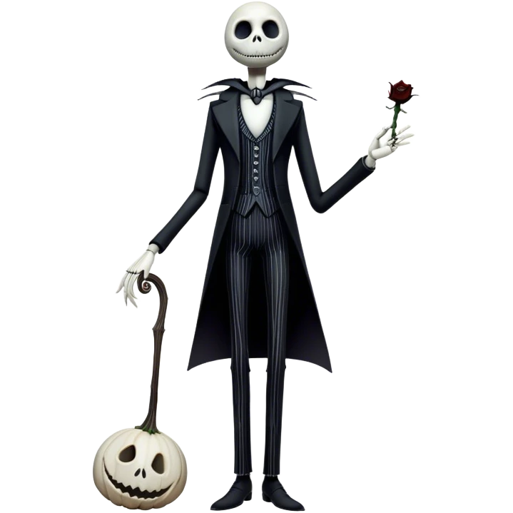 Full body view Cinematic 3D ultra realistic 32K HD image of Jack skellington, stunning detail as though captured in a timeless photograph, rich textures, visually rich, so lifelike that it feels like it could leap off the page at any moment emoji