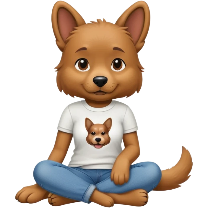 female dog anthropomorphised wearing jeans and a t-shirt sitting pose emoji