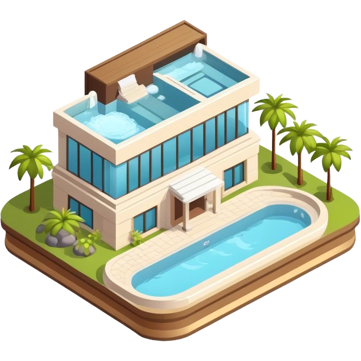 luxury spa resort hotel, isometric exterior  emoji
