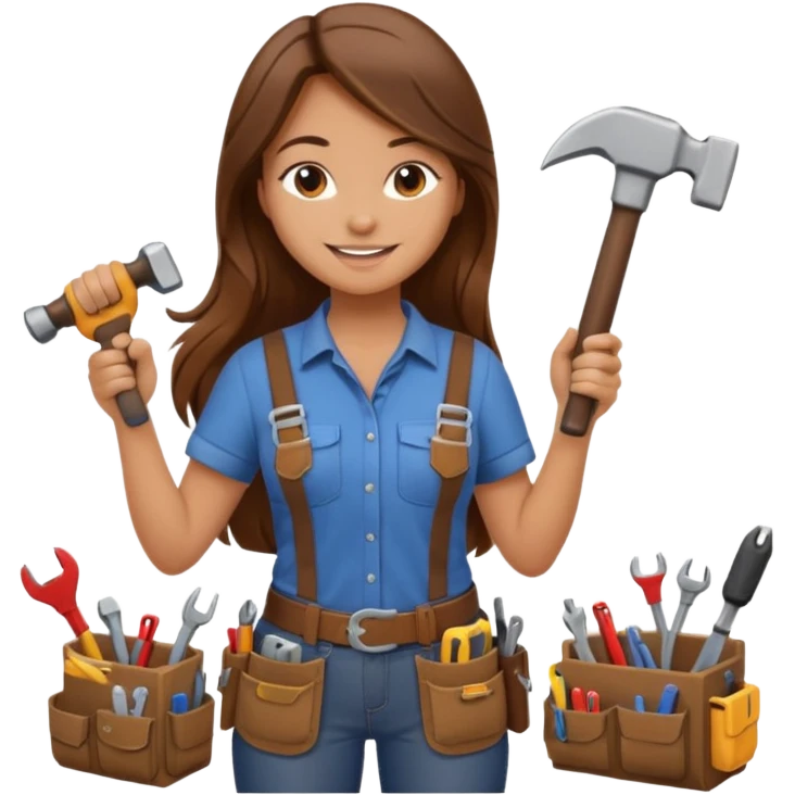 beautiful girl with long brown hair constructing new bedroom emoji