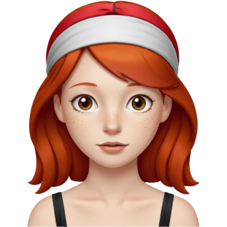 ["Fair skin female, smooth red hair, red ribbon headband."] emoji