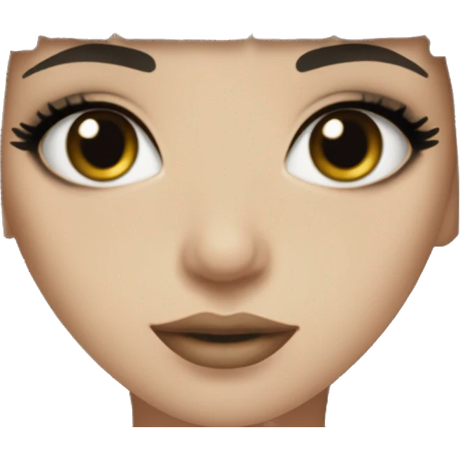 Black hair with bangs, hazel eyes, dark make up, black eyeliner, very pale skin emoji