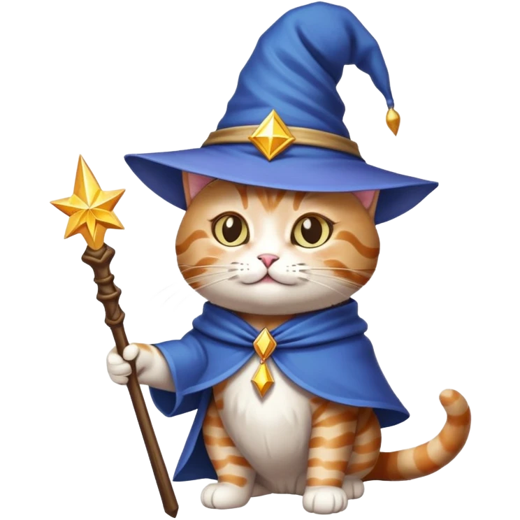 cat wizard with pointy hat and magic wand emoji